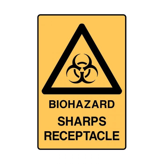 Brady Warning Sign - Biohazard Sharps Receptacle 250 x 180mm Sticker