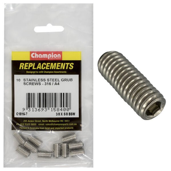 BSW Stainless Steel Grub Screw Assortment Refill - AIMS Industrial Supplies