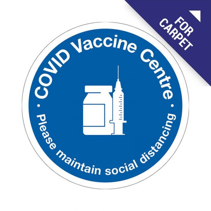 Carpet Floor Marking Sign - COVID Vaccine Centre Please Maintain Social Distancing 300mm Sticker