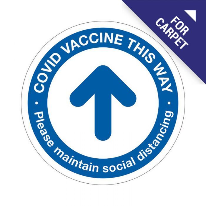 Carpet Floor Marking Sign - COVID Vaccine This Way 300mm Self Adhesive Vinyl