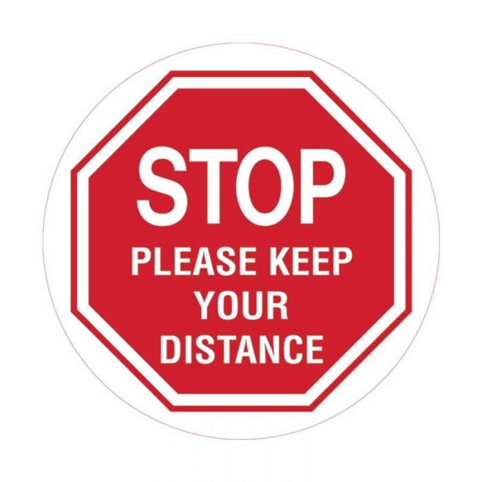 Carpet Floor Marking Sign - Stop Please Keep Your Distance 300mm Self Adhesive Vinyl