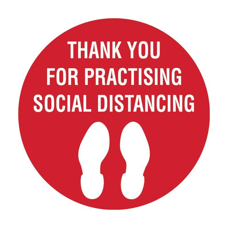 Carpet Floor Marking Sign - Thank You For Practising Social Distancing 300mm Sticker