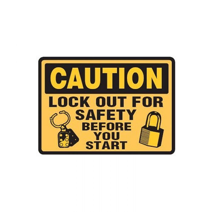 Caution Lock Out For Safety Before You Start Label - AIMS Industrial Supplies