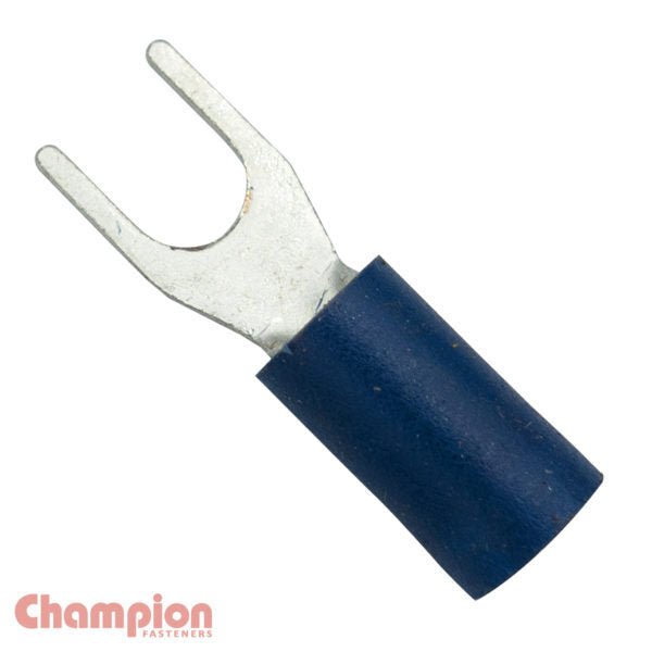 Champion 22Y-4 Crimp Terminal Spade 4mm Blue - 100/Pack - AIMS Industrial Supplies