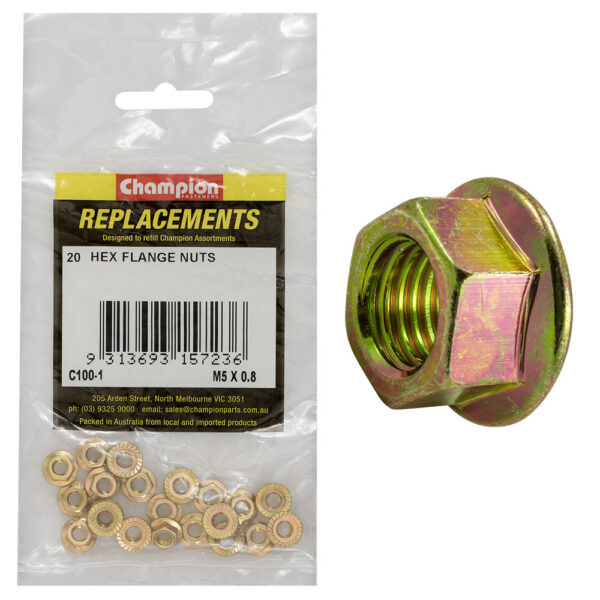 Champion C100-1 Hex Flange Nut M5 x 0.8mm - 20/Pack