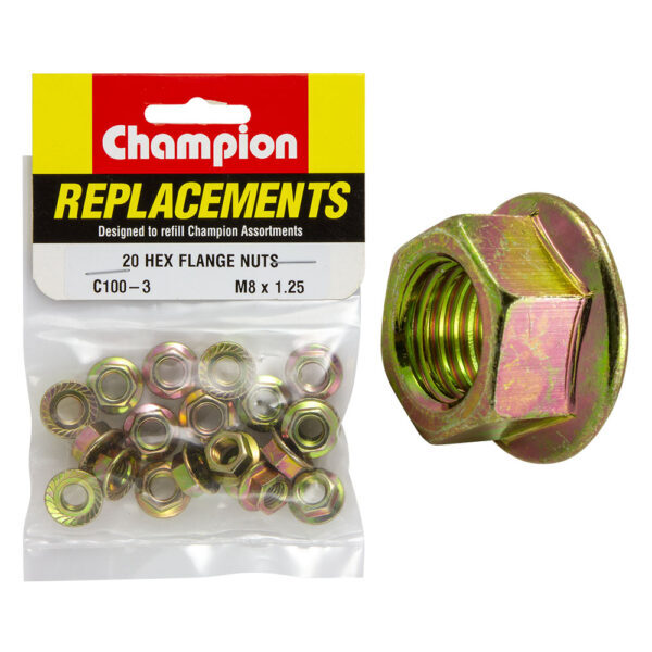 Champion C100-3 Hex Flange Nut M8 x 1.25mm - 20/Pack