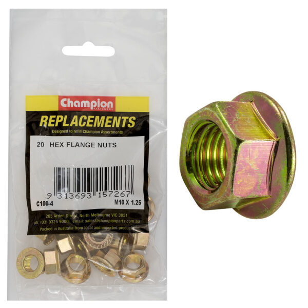 Champion C100-4 Hex Flange Nut M10 x 1.25mm - 20/Pack