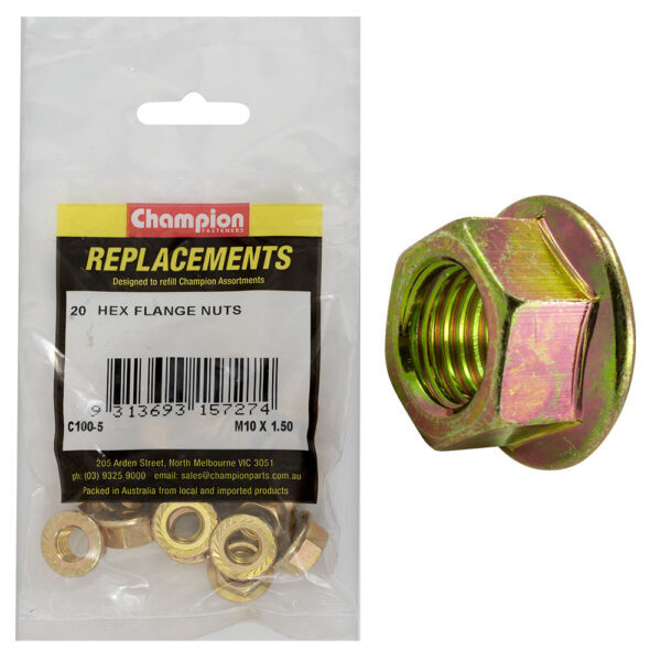 Champion C100-5 Hex Flange Nut M10 x 1.5mm - 20/Pack