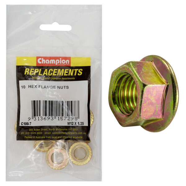 Champion C100-7 Hex Flange Nut M12 x 1.25mm - 10/Pack