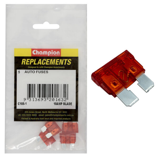 Champion C105-1 Blade Fuse AF 10 Amp Red - 5/Pack