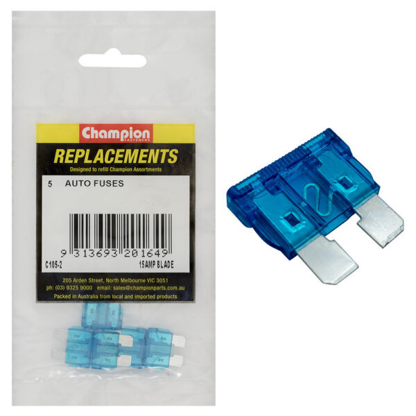 Champion C105-2 Blade Fuse AF 15 Amp Blue - 5/Pack