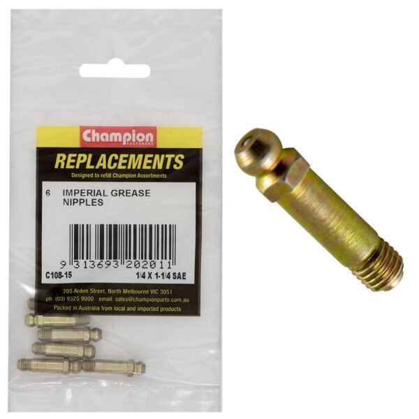 Champion C108-15 Grease Nipple Refill 1/4" UNF x 1-1/4" - 6/Pack - AIMS Industrial Supplies