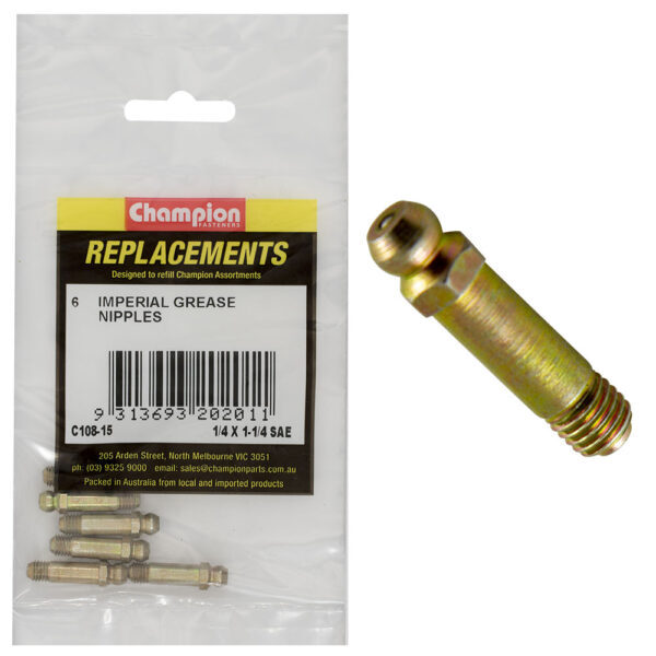 Champion C108-15 Grease Nipple Refill 1/4" UNF x 1-1/4" - 6/Pack1