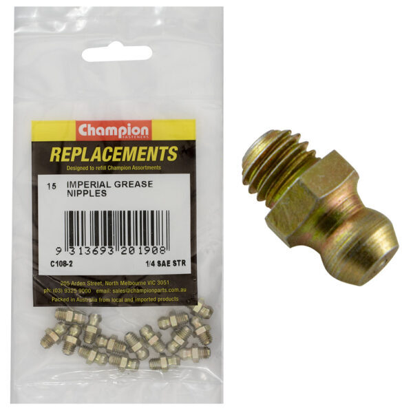 Champion C108-2 Grease Nipple Refill 1/4" UNF Straight - 15/Pack