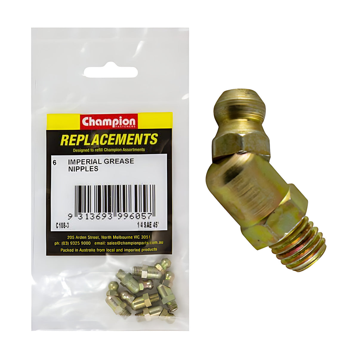 Champion C108-3 Grease Nipple Refill 1/4" UNF 45° - 6/Pack