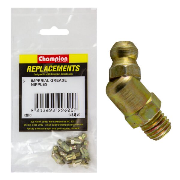 Champion C108-3 Grease Nipple Refill 1/4" UNF 45° - 6/Pack - AIMS Industrial Supplies