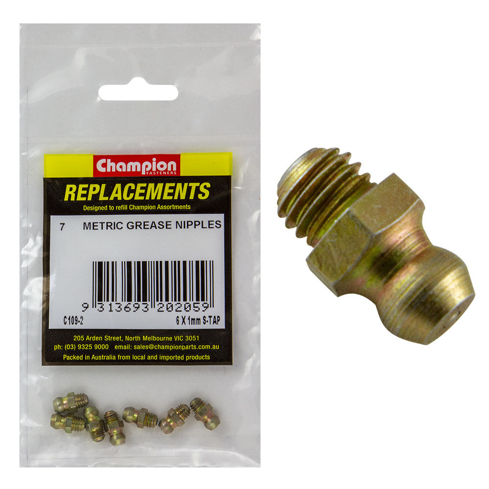 Champion C109-2 Grease Nipple Refill 6 x 1mm Self-Tapping 7/Pack1