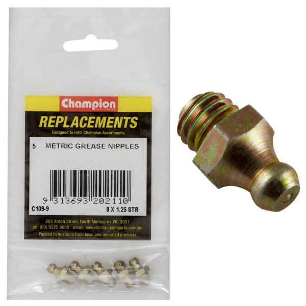 Champion C109-9 Grease Nipple Refill 8 x 1.25mm Straight - 5/Pack