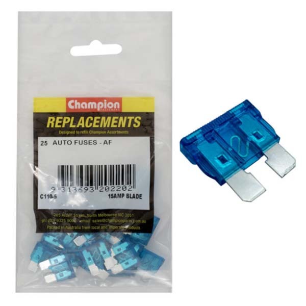 Champion C110-5 Blade Fuse AF 15 Amp Blue - 25/Pack
