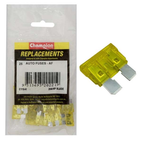 Champion C110-6 Blade Fuse AF 20 Amp Yellow - 25/Pack