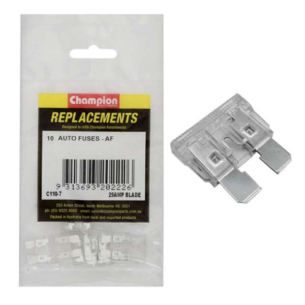 Champion C110-7 Blade Fuse AF 25 Amp Clear - 10/Pack