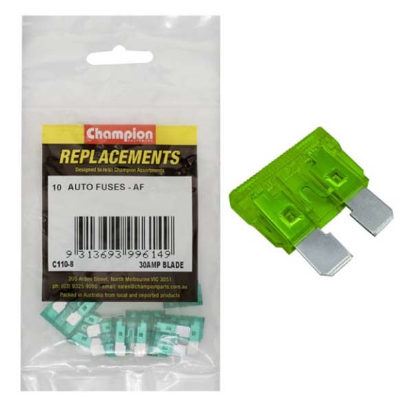 Champion C110-8 Blade Fuse AF 30 Amp Green - 10/Pack