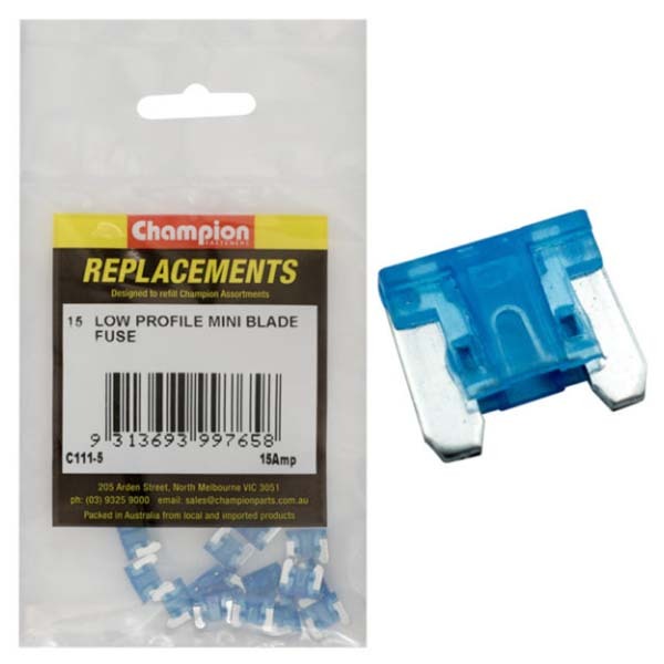 Champion C111-5 Low Profile Mini Fuse 15 Amp (Blade Micro Fuse) - 15/Pack