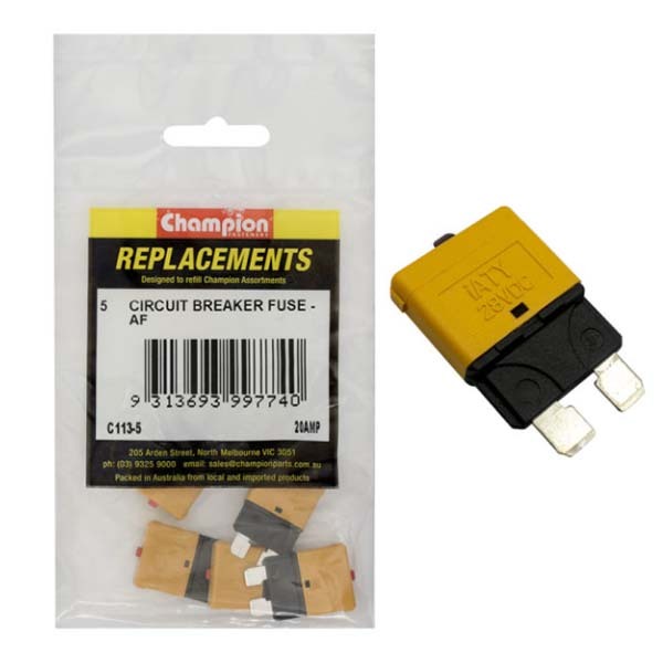 Champion C113-5 Circuit Breaker Blade Fuse AF 20 Amp - 5/Pack