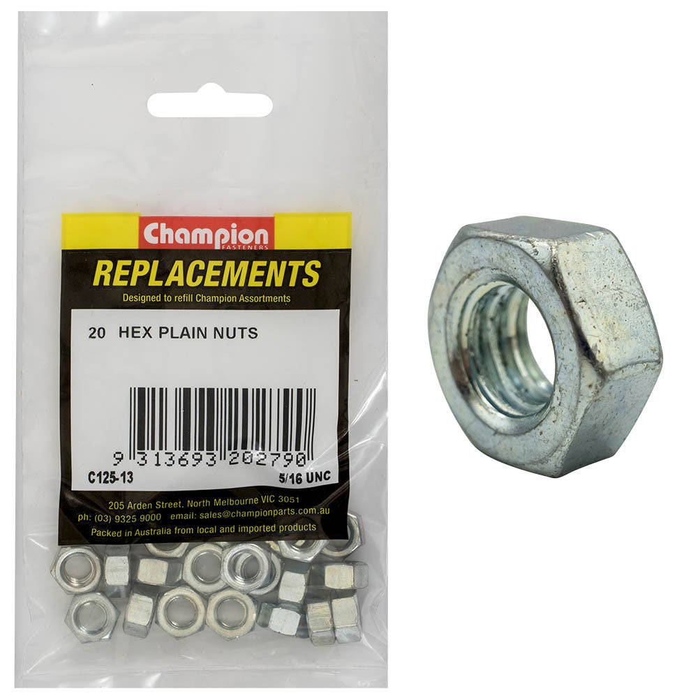 Champion C125-13 5/16" UNC Hex Plain Nut Class 5 - 20/Pack