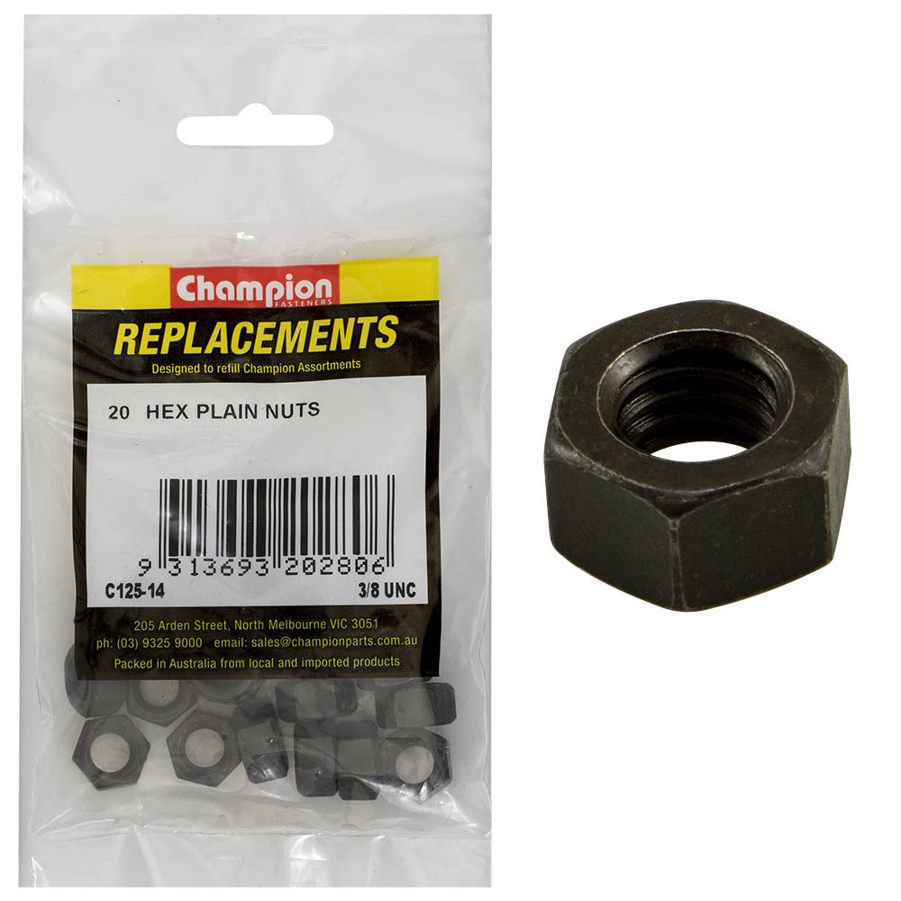 Champion C125-14 3/8" UNC Hex Plain Nut Class 5 - 20/Pack