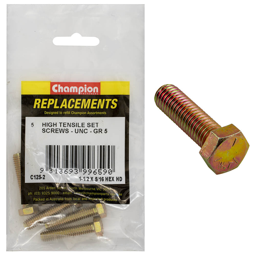 Champion C125-2 1-1/2 x 5/16" UNC Set Screw , 5-Pack