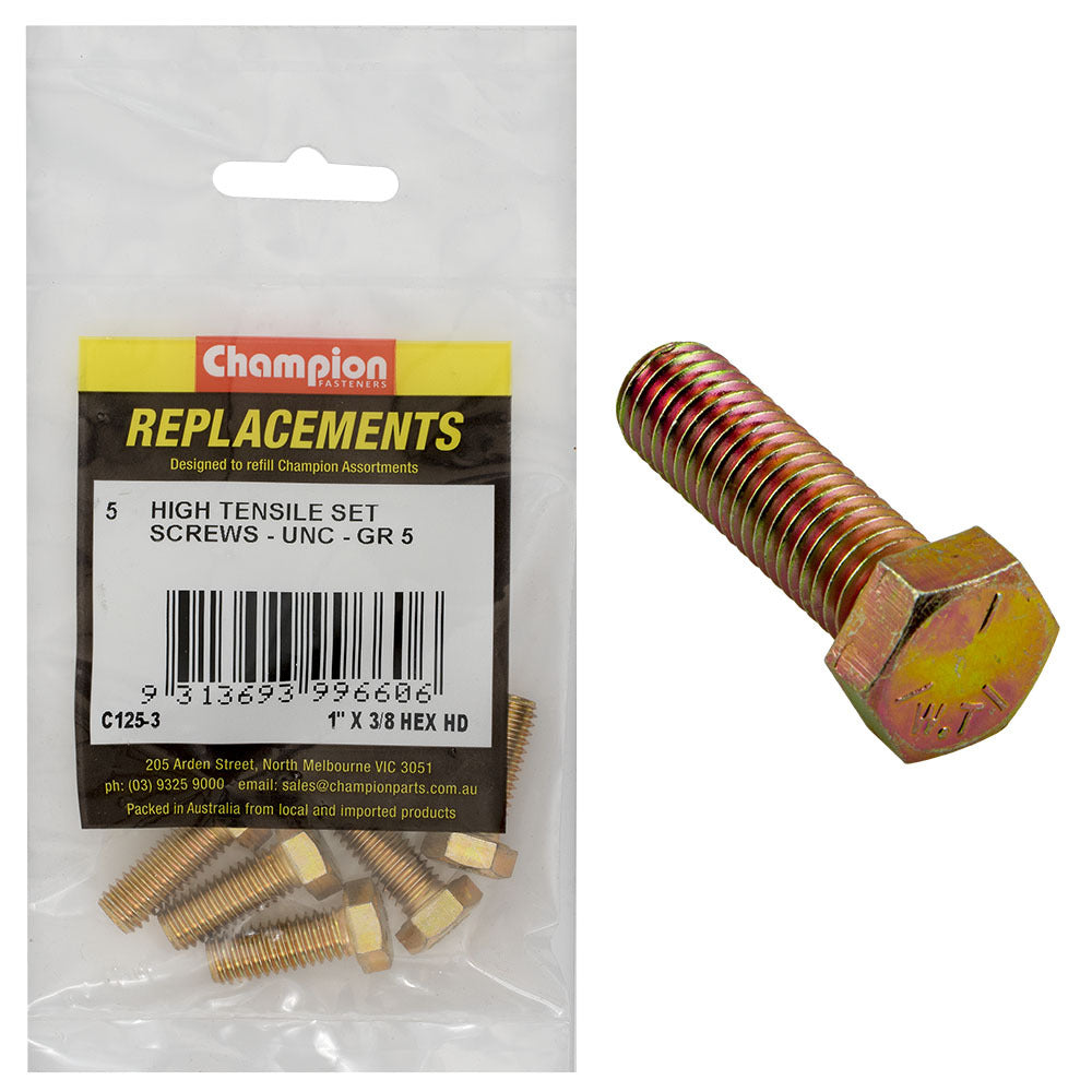 Champion C125-3 1 x 3/8" UNC Set Screw , 5-Pack