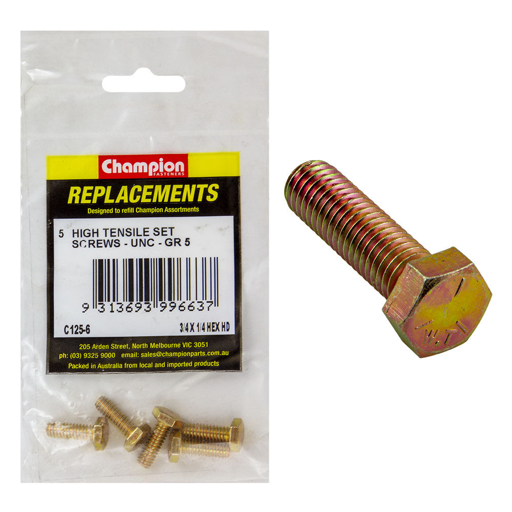 Champion C125-6 3/4 x 1/4" UNC Set Screw , 5-Pack