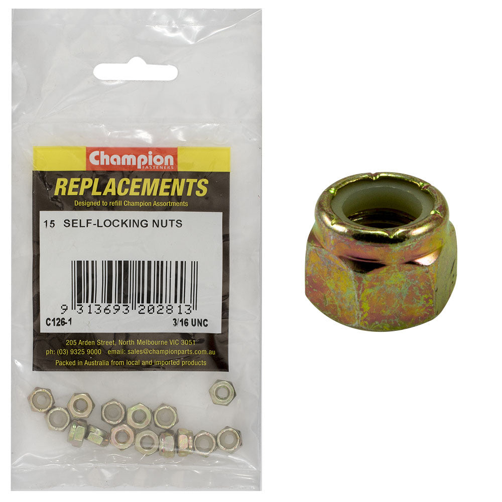 Champion C126-1 3/16" UNC Nylon Insert Lock Nut -  15/Pack