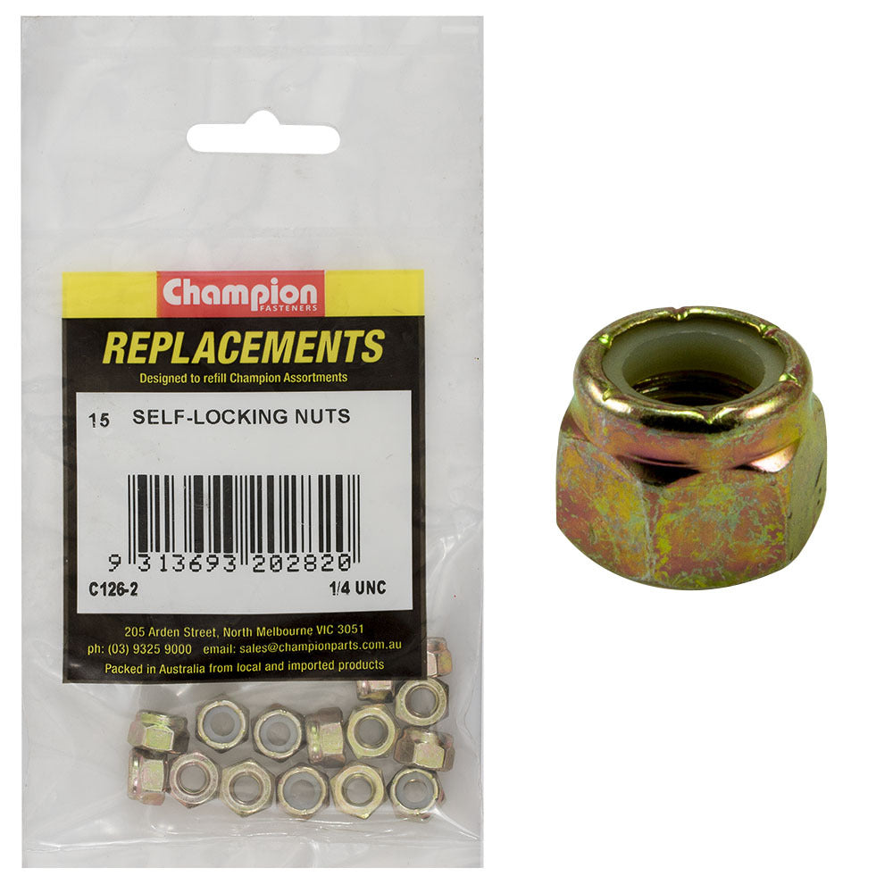 Champion C126-2 1/4" UNC Nylon Insert Lock Nut -  15/Pack