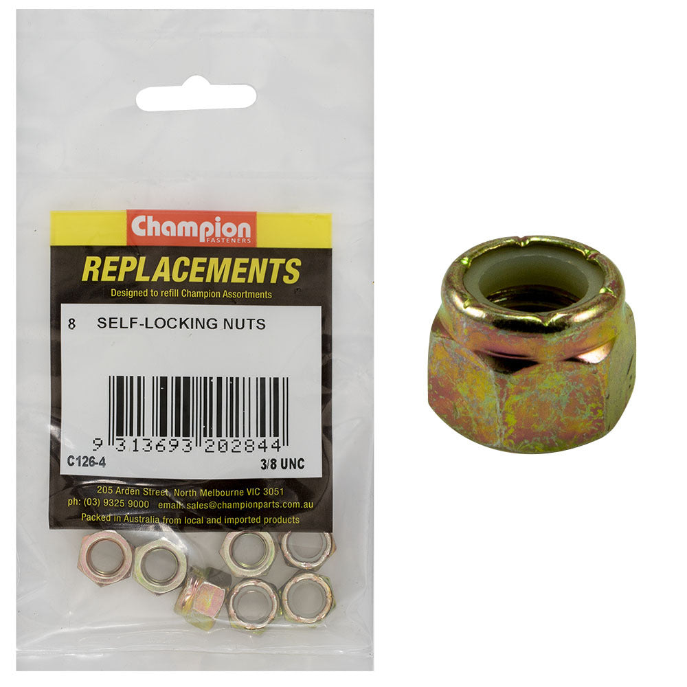 Champion C126-4 3/8" UNC Nylon Insert Lock Nut -  8/Pack
