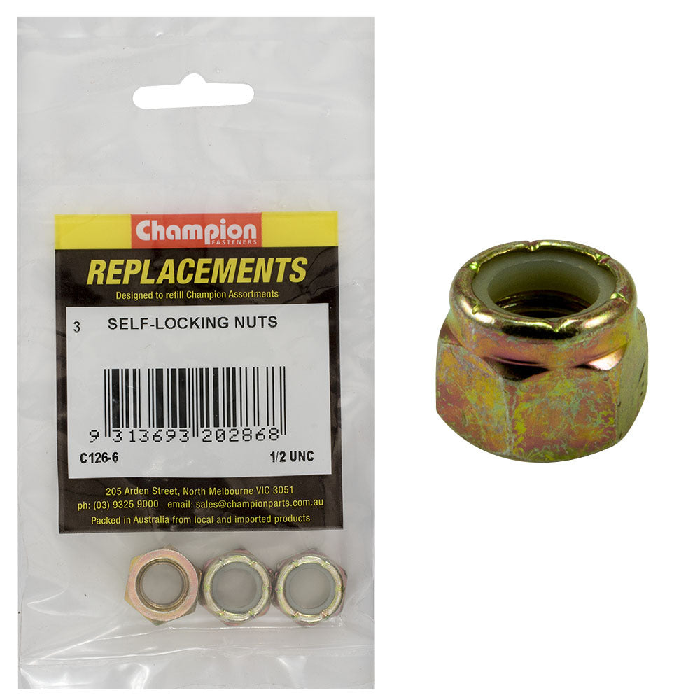 Champion C126-6 1/2" UNC Nylon Insert Lock Nut -  3/Pack