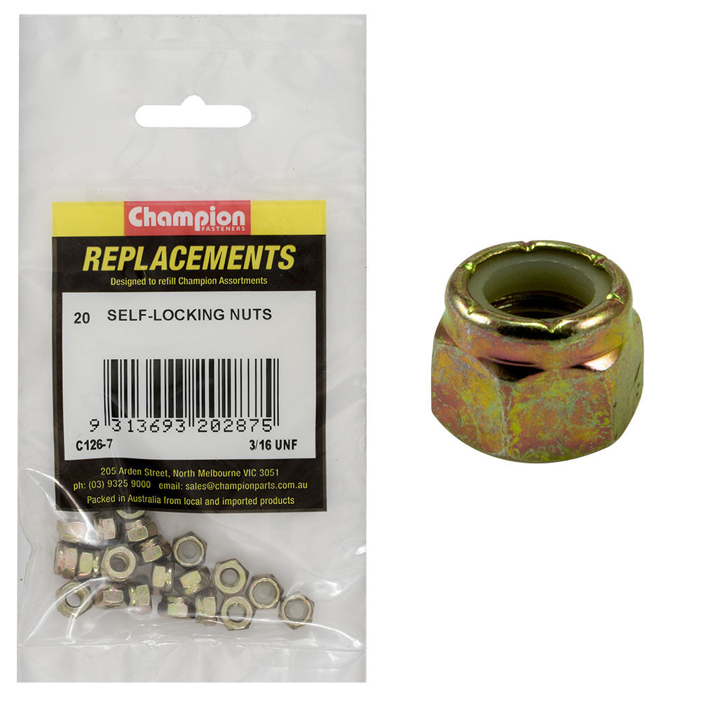 Champion C126-7 3/16" UNF Nylon Insert Lock Nut -  20/Pack