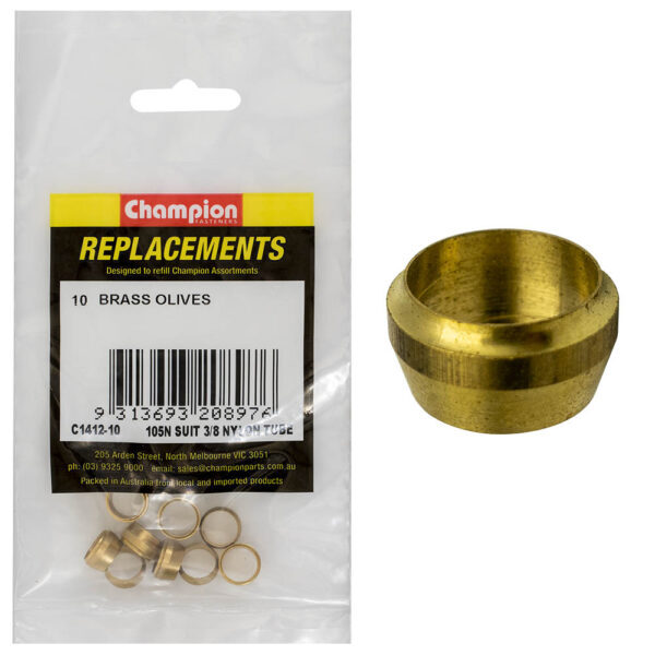 Champion C1412-10 Brass Olive 105N Suit 3/8" Nylon Tube - 10/Pack