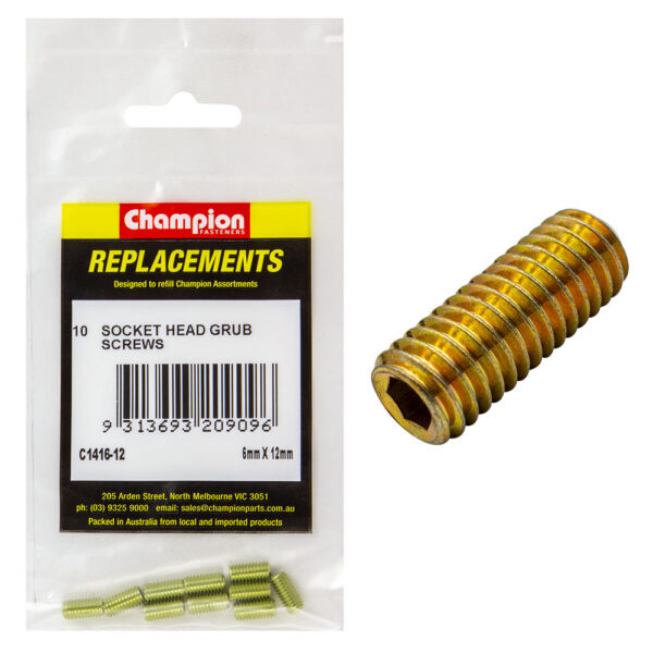 Champion C1416-12 Metric Grub Screw 6 x 12mm - 10/Pack