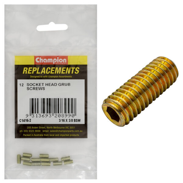 Champion C1416-2 BSW Grub Screw 3/16 x 3/8" - 12/Pack