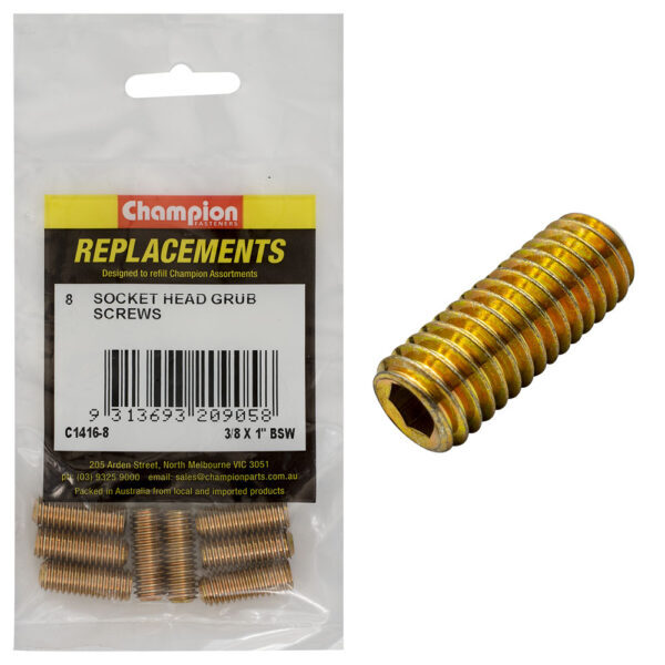 Champion C1416-8 BSW Grub Screw 3/8 x 1" - 8/Pack