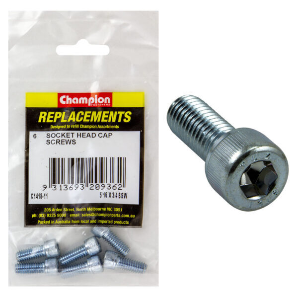 Champion C1418-11 BSW Socket Head Cap Screw 5/16 x 3/4" - 6/Pack