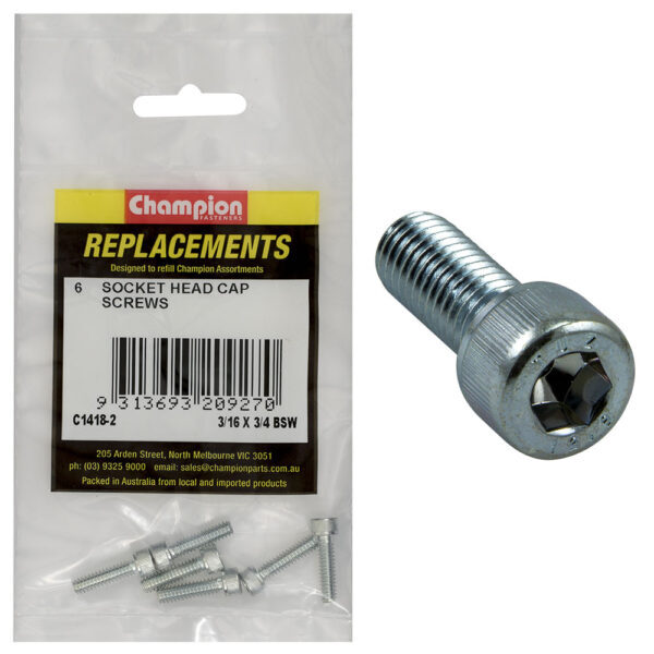 Champion C1418-2 BSW Socket Head Cap Screw 3/16 x 3/4" - 6/Pack