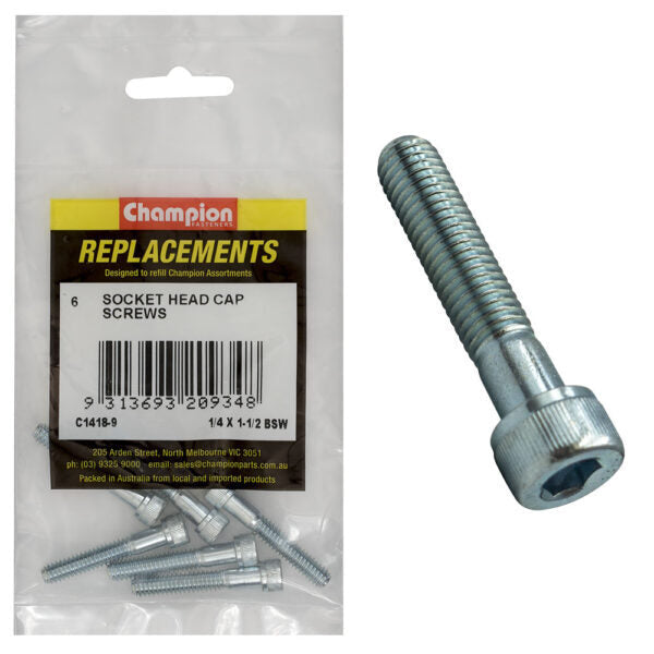 Champion C1418-9 BSW Socket Head Cap Screw 1/4 x 1-1/2" - 6/Pack