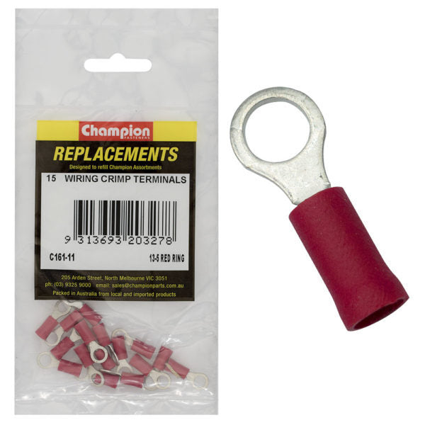 Champion C161-11 Crimp Terminal Ring 13-5 Red - 15/Pack