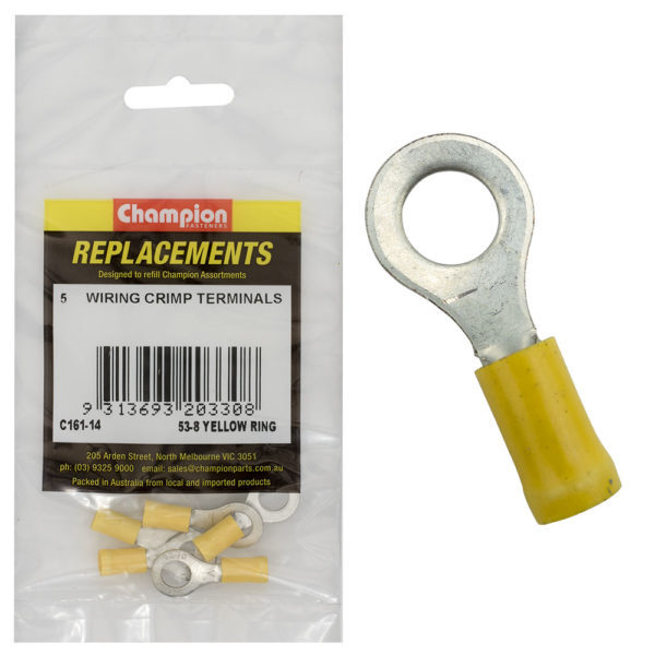 Champion C161-14 Crimp Terminal Ring 53-8 Yellow - 5/Pack