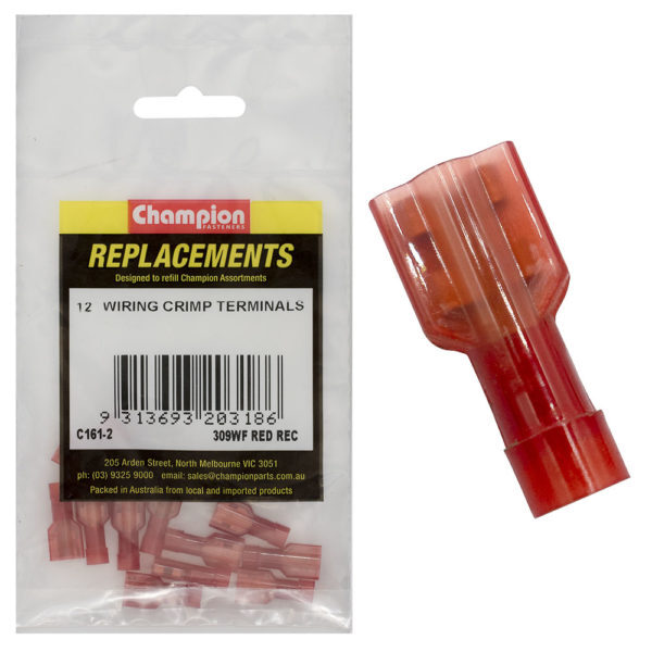 Champion C161-2 Crimp Terminal Blade Female Insulated 309 WF Red - 12/Pack