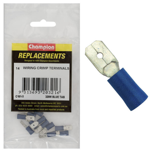 Champion C161-5 Crimp Terminal Blade Male 320 M Blue - 14/Pack