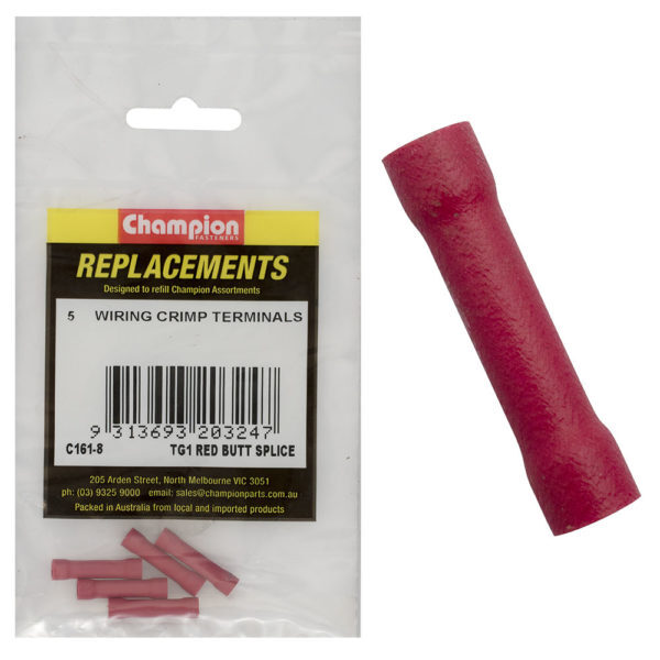 Champion C161-8 Crimp Terminal Butt Splice TG 1 Red - 5/Pack